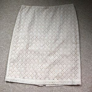 Talbots Cream cotton Embroidered A-line skirt